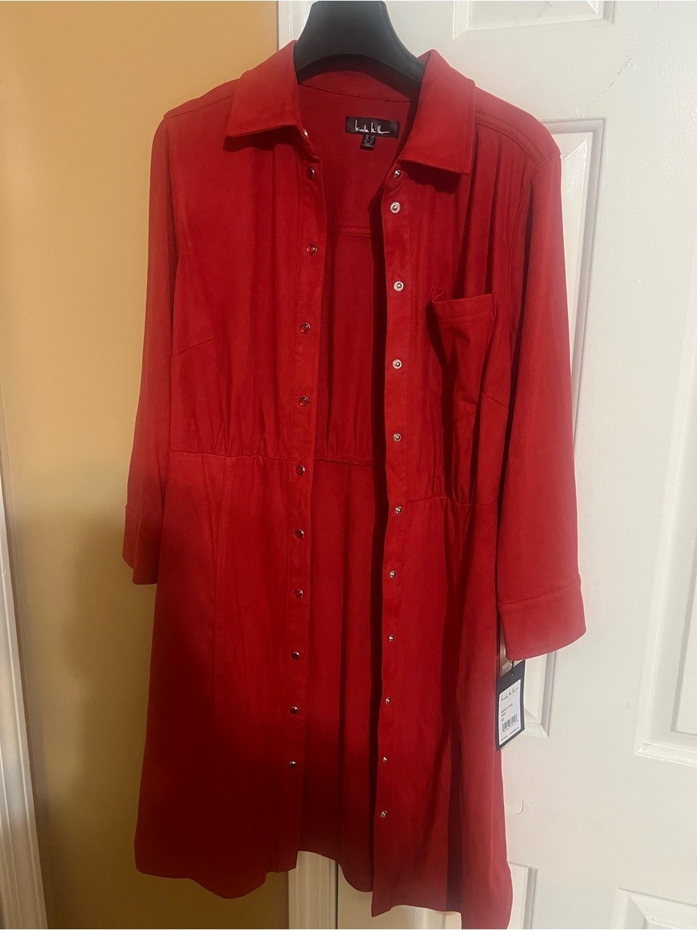 Nicole Miller Red Button-Front Shirt Dress